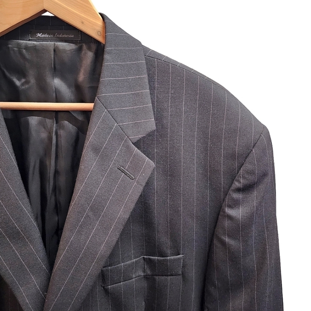 Men's Chaps By Ralph Lauren Wool Charcoal Pinstripe 3 Button Blazer Size 46L - Picture 6 of 9